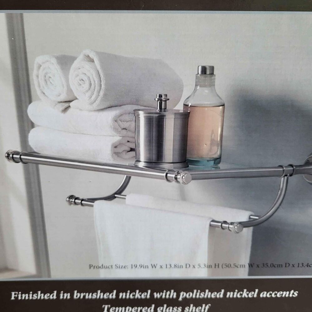 NEW Hotel Towel Rack/Shelf with Towel Rod (Brushed Nickel Finish)